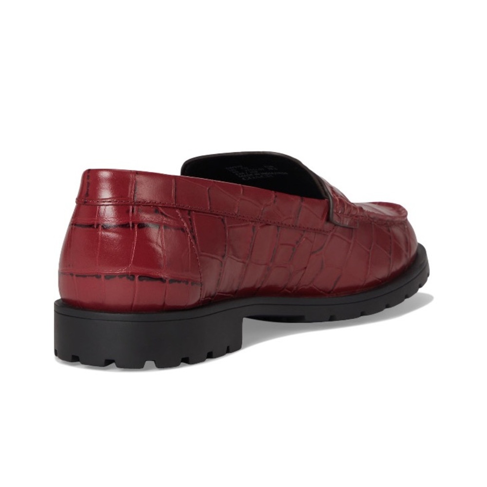 Coach Jocelyn Croc Embossed Dark Ruby Red Leather Slip On Penny Loafers Flats - Picture 4 of 13